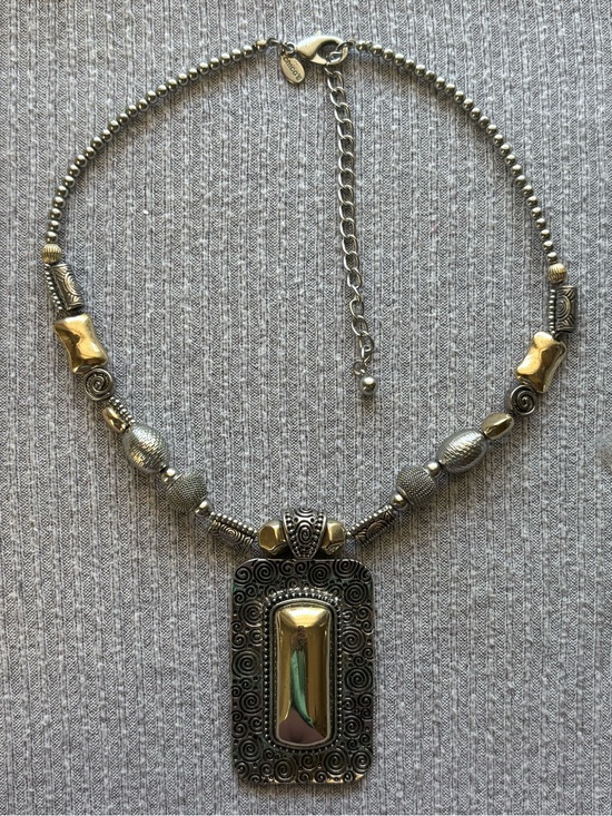 Chico's Jewelry - Vintage Chico’s signed gold tone & silver tone beaded adjustable necklace